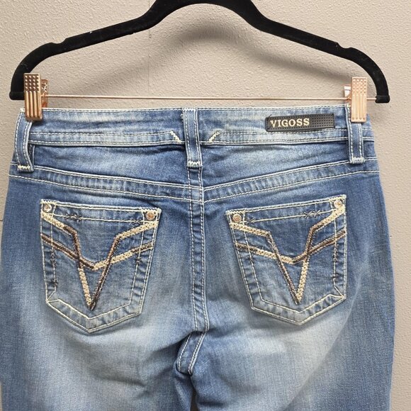 Vigoss Jeans Womens 6 L32 Blue Boot Cut Heritage Fit Embellished Pockets Stretch - Picture 5 of 14